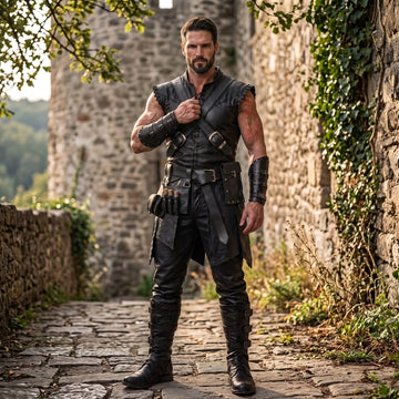 Dark Fantasy Medieval Costume, Leather Pants & Combat Boots, Men’s Ren Faire Outfit