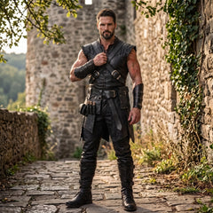Dark Fantasy Medieval Costume, Leather Pants & Combat Boots, Men’s Ren Faire Outfit
