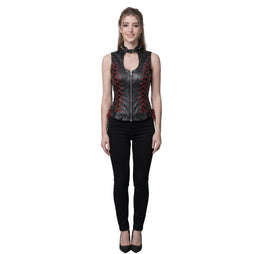 Black Leather Vest for Women | Red Lace Up Corset Vest | Studded Motorcycle Vest | Gothic Cyberpunk Steampunk Vest