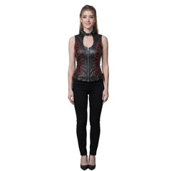 Black Leather Vest for Women | Red Lace Up Corset Vest | Studded Motorcycle Vest | Gothic Cyberpunk Steampunk Vest