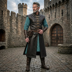 Men's Leather Long Vest | Medieval Gothic Costume | Ren Faire Outfit | LARP Halloween Wear