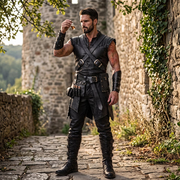 Dark Fantasy Medieval Costume, Leather Pants & Combat Boots, Men’s Ren Faire Outfit