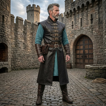 Men's Leather Long Vest | Medieval Gothic Costume | Ren Faire Outfit | LARP Halloween Wear