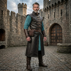 Men's Leather Long Vest | Medieval Gothic Costume | Ren Faire Outfit | LARP Halloween Wear