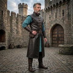 Men's Leather Long Vest | Medieval Gothic Costume | Ren Faire Outfit | LARP Halloween Wear