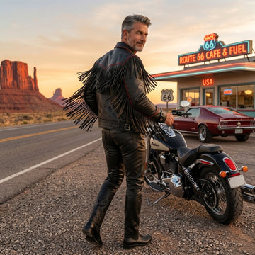 Men's Black Leather Fringe Jacket, Western Biker Style