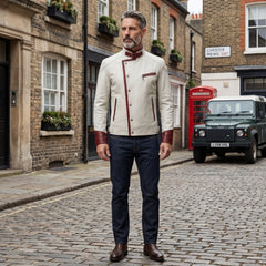 White Red Leather Jacket, Men's Genuine Leather Cyberpunk Racing Jacket