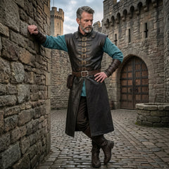 Men's Leather Long Vest | Medieval Gothic Costume | Ren Faire Outfit | LARP Halloween Wear