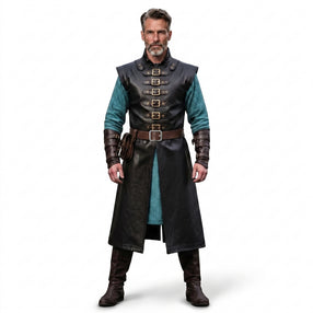 Men's Leather Long Vest | Medieval Gothic Costume | Ren Faire Outfit | LARP Halloween Wear