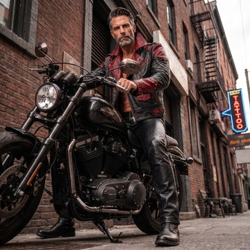 Cyberpunk Leather Jacket & Pants Set | Men's Black Red Biker Outfit