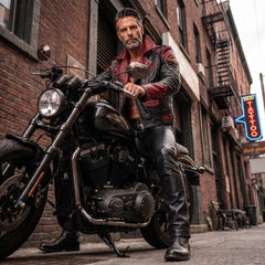 Cyberpunk Leather Jacket & Pants Set | Men's Black Red Biker Outfit