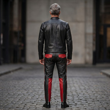 Men's Black Leather Jacket and Pants Set | Genuine Leather Biker & Festival Outfit