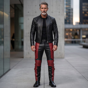Men's Black Leather Jacket and Pants Set | Genuine Leather Biker & Festival Outfit