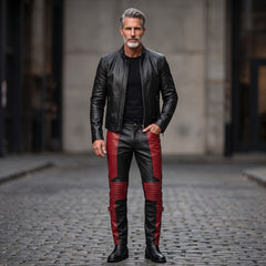 Men's Black Leather Jacket and Pants Set | Genuine Leather Biker & Festival Outfit