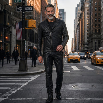 Black Genuine Leather Jacket & Pants Set | Men's Biker Jacket, Leather Pants |Cyberpunk Motorcycle Outfit