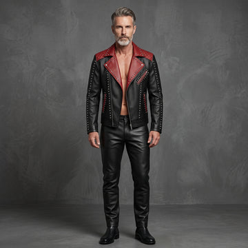 Black Handmade Quilted Jacket In Genuine Leather with Pants Set | Cyberpunk Custom Biker Style Halloween Outfit