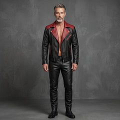 Black Handmade Quilted Jacket In Genuine Leather with Pants Set | Cyberpunk Custom Biker Style Halloween Outfit