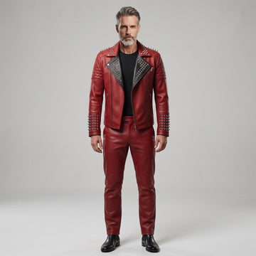 Genuine Leather Handmade Quilted Jacket and Pants Set | Custom Men's Punk Racer Style Outfit