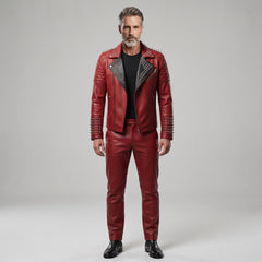 Genuine Leather Handmade Quilted Jacket and Pants Set | Custom Men's Punk Racer Style Outfit