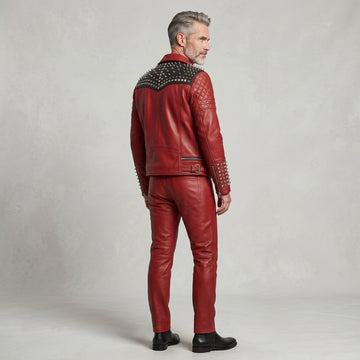 Genuine Leather Handmade Quilted Jacket and Pants Set | Custom Men's Punk Racer Style Outfit