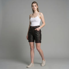 Black Genuine Leather Shorts | Custom Streetwear Festival Style, Red Trim Goth Clothes