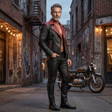 Black Handmade Quilted Jacket In Genuine Leather with Pants Set | Cyberpunk Custom Biker Style Halloween Outfit