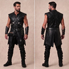 Dark Fantasy Medieval Costume, Leather Pants & Combat Boots, Men’s Ren Faire Outfit