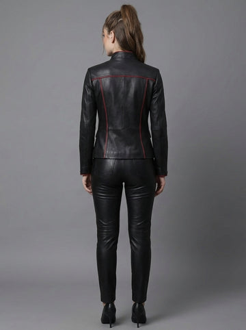 Leather Jacket Women | Womens Leather Jacket & Leather Pants Set, Biker Racer Military Jacket, Cyberpunk Goth Clothes, Custom Jacket