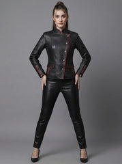 Leather Jacket Women | Womens Leather Jacket & Leather Pants Set, Biker Racer Military Jacket, Cyberpunk Goth Clothes, Custom Jacket