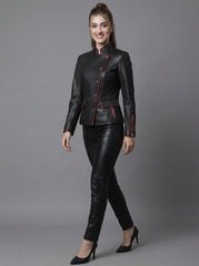 Leather Jacket Women | Womens Leather Jacket & Leather Pants Set, Biker Racer Military Jacket, Cyberpunk Goth Clothes, Custom Jacket
