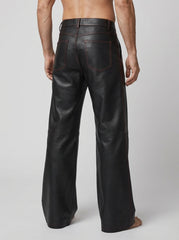 Black leather wide leg pants modern style
