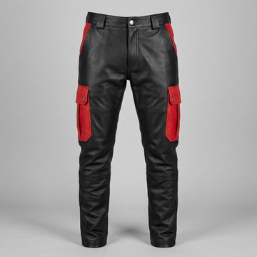 Leather Cargo Pants | Mens Leather Pants | Black & Red Cyberpunk Pants | Mens Black Goth Pants with Utility Pockets | Handmade Leather Trousers