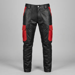 Leather Cargo Pants | Mens Leather Pants | Black & Red Cyberpunk Pants | Mens Black Goth Pants with Utility Pockets | Handmade Leather Trousers