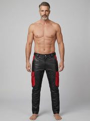 Leather Cargo Pants | Mens Leather Pants | Black & Red Cyberpunk Pants | Mens Black Goth Pants with Utility Pockets | Handmade Leather Trousers