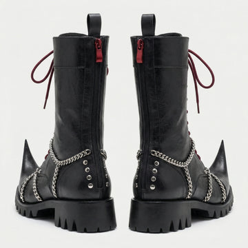 Mens Black Leather Jacket & Gothic Leather Boots | Witch Toe Chain Combat Boots | Punk Biker Cyberpunk Medieval Outfit