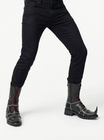 Mens Black Leather Jacket & Gothic Leather Boots | Witch Toe Chain Combat Boots | Punk Biker Cyberpunk Medieval Outfit