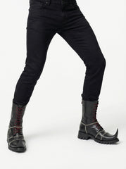 Mens Black Leather Jacket & Gothic Leather Boots | Witch Toe Chain Combat Boots | Punk Biker Cyberpunk Medieval Outfit