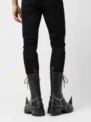 Mens Black Leather Jacket & Gothic Leather Boots | Witch Toe Chain Combat Boots | Punk Biker Cyberpunk Medieval Outfit