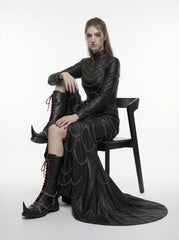 Gothic Leather Boots for Women, Black Chain Combat Boots, Cyberpunk Witch Boots, Medieval Fantasy Punk Platform Boots