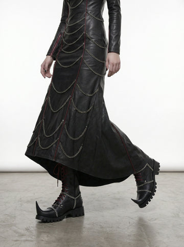 Gothic Leather Boots for Women, Black Chain Combat Boots, Cyberpunk Witch Boots, Medieval Fantasy Punk Platform Boots