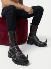 Mens Black Leather Jacket & Gothic Leather Boots | Witch Toe Chain Combat Boots | Punk Biker Cyberpunk Medieval Outfit
