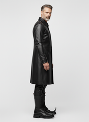 Handmade Men's Black Leather Long Coat | Gothic Leather Trench Coat | Long Black Leather Coat | Medieval Fantasy Combat Boots | Witch Toe Gothic Boots