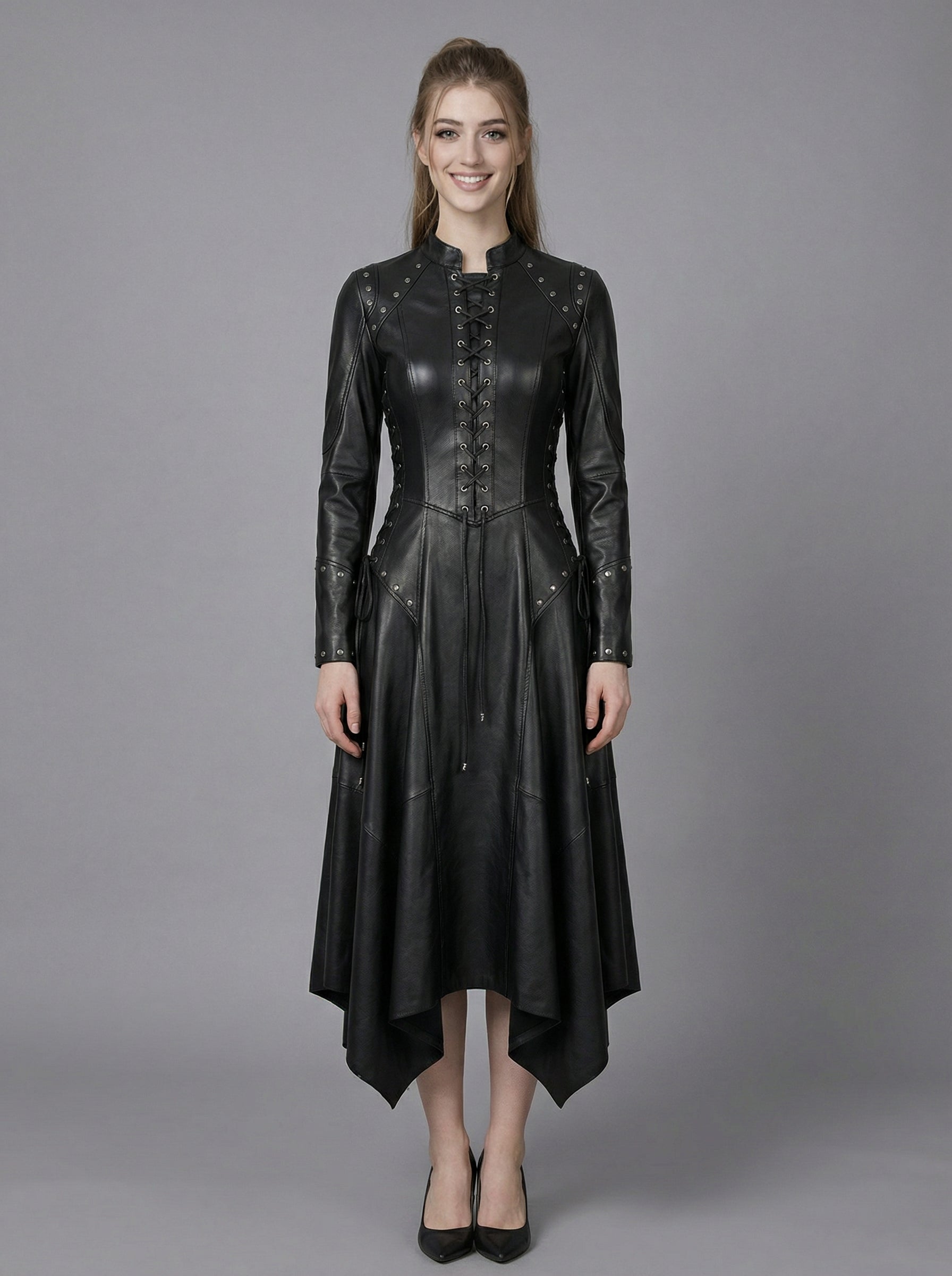 gothic leather corset dress Handcrafted Black Leather Corset Mini Dress, Gothic Punk Skater Style
