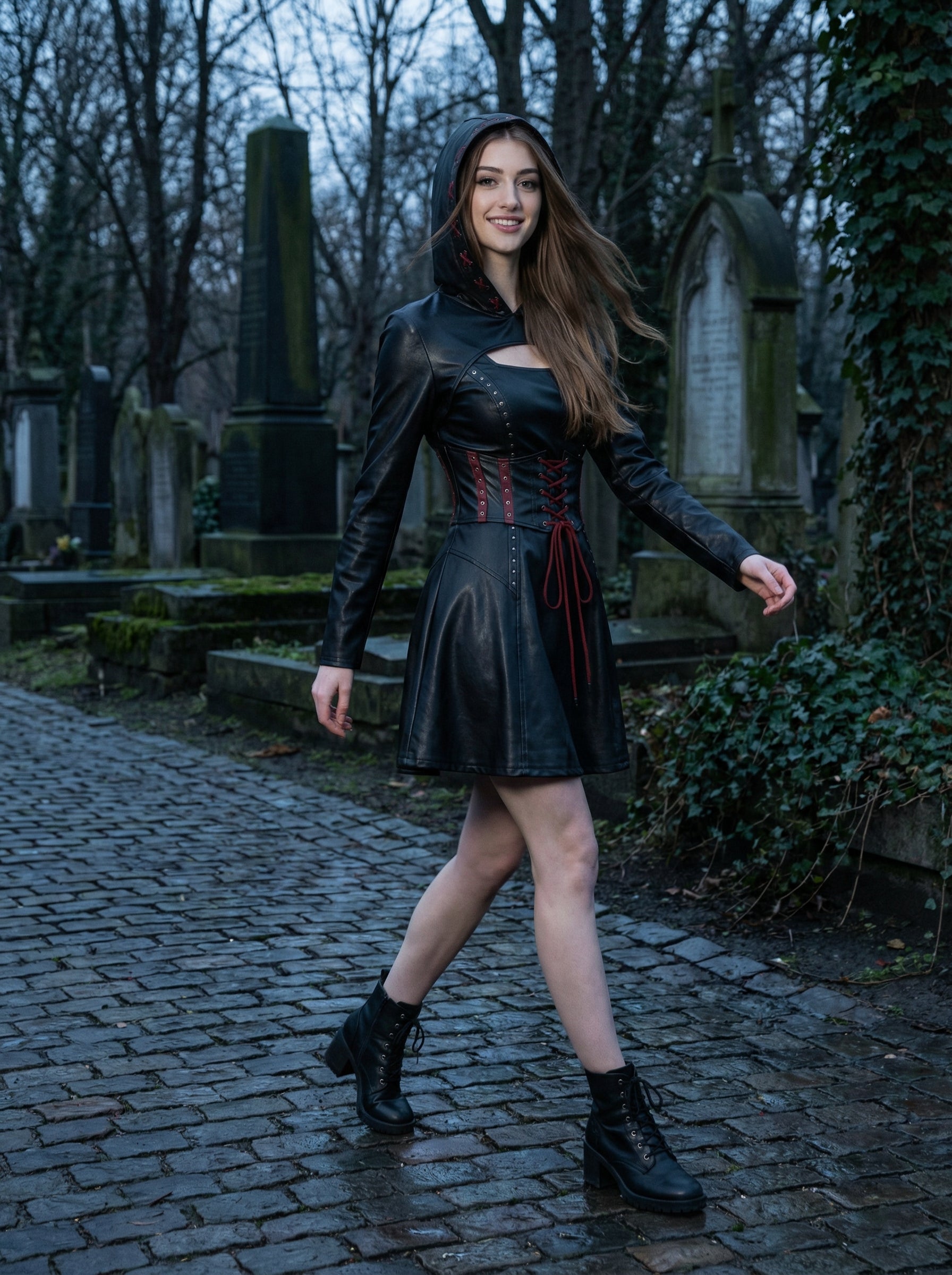 Women’s Durable, Repairable Black Leather Corset Mini Dress