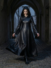 Leather Dress | Hooded Gothic Long Dress | Women's Goth Dress | Long Leather Dress | Black Gothic Dress | Witch Dress | Gothic Clothing