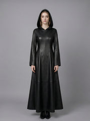 Leather Dress | Hooded Gothic Long Dress | Women's Goth Dress | Long Leather Dress | Black Gothic Dress | Witch Dress | Gothic Clothing