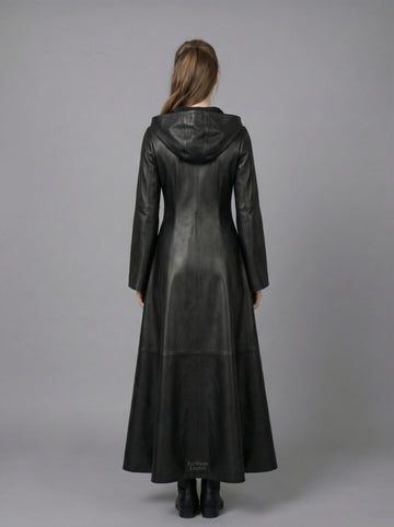Leather Dress | Hooded Gothic Long Dress | Women's Goth Dress | Long Leather Dress | Black Gothic Dress | Witch Dress | Gothic Clothing