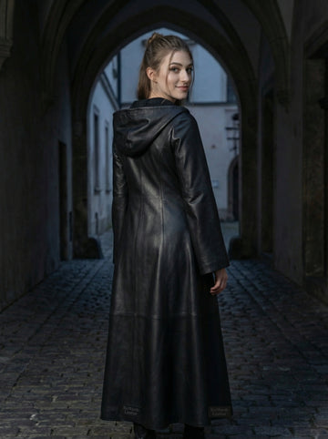 Leather Dress | Hooded Gothic Long Dress | Women's Goth Dress | Long Leather Dress | Black Gothic Dress | Witch Dress | Gothic Clothing