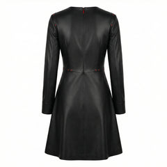 Handmade Women's Black Leather Mini Dress | Gothic Leather Corset Dress | Long Sleeve Fit & Flare Dress | Goth Clothing | Punk Rock Fashion