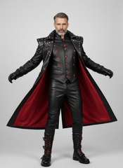 Men’s Gothic Leather Trench Coat | Long Black Leather Trench Coat Men | Cyberpunk Vest & Leather Pants | Vampire Outfit with Boots